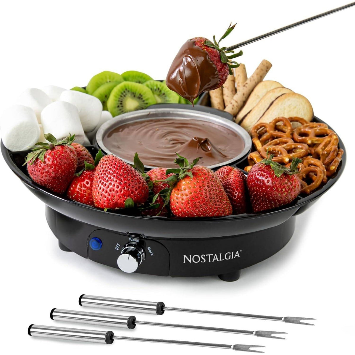Nostalgia 10 oz Electric Fondue Party Set for Melted Chocolate, Cheese, Sauce o