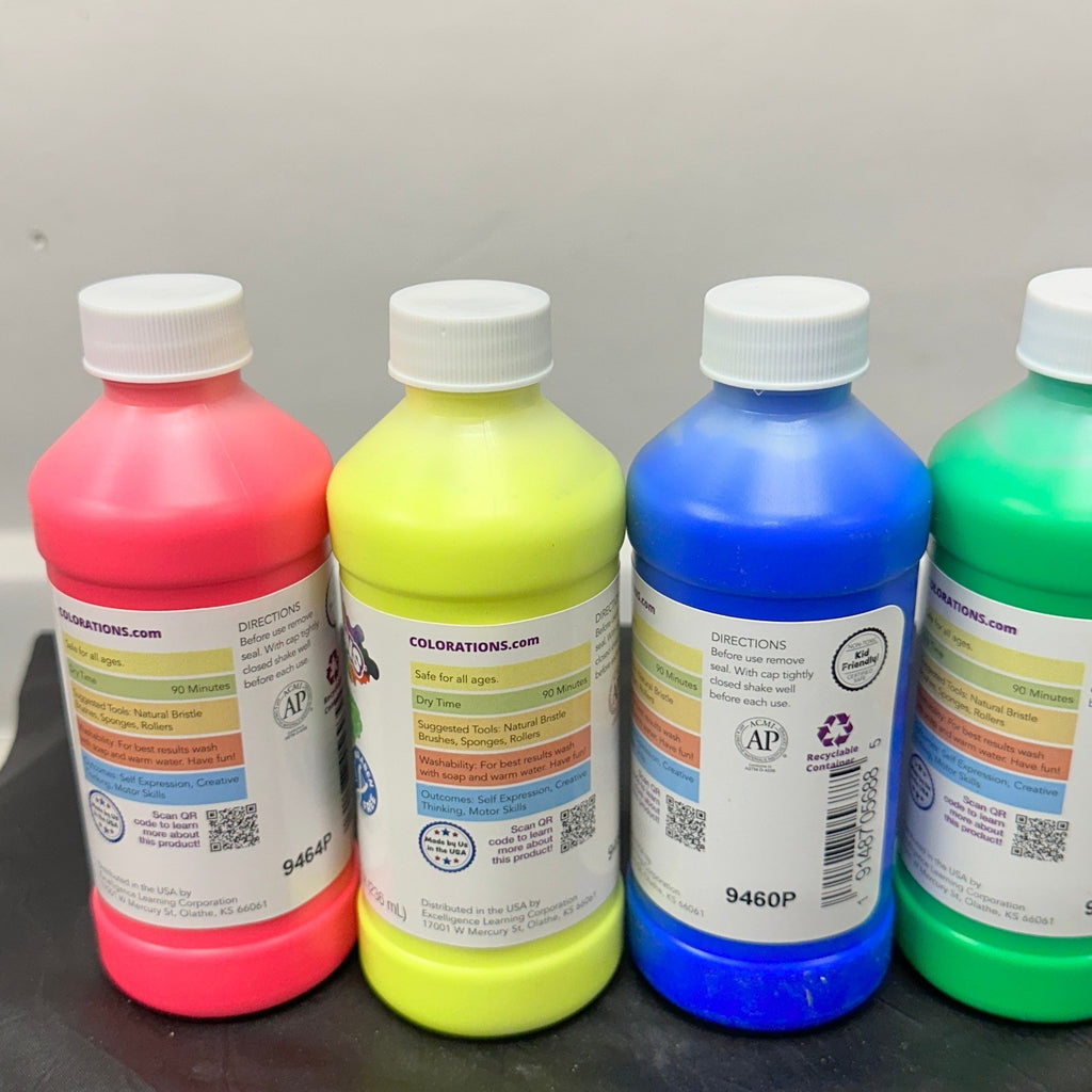 Set of 6 Colorations Paraben-Free Fluorescent Simply Washable Tempera Paint 8 o