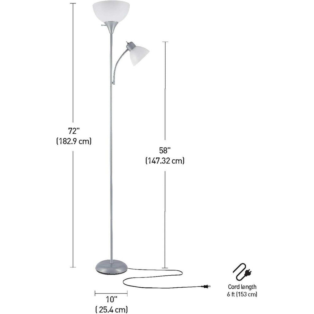 Globe Electric 67134 Silver 72" Torchiere Floor Lamp Adjustable Light, Frosted