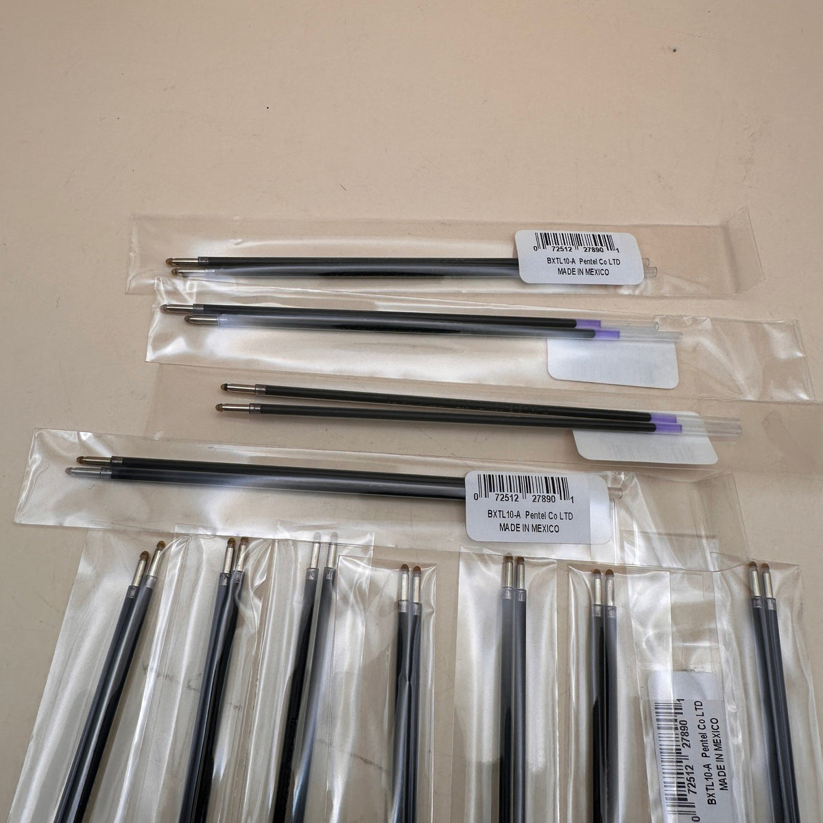 12 Packs of 2 Pentel GlideWrite Ballpoint Ink Refills 8 Black + 4 Blue BXTL10-A
