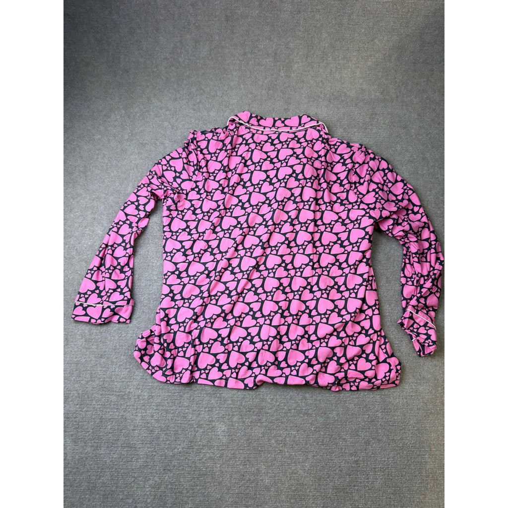 MSRP $48 White Mark Womens 1X Pink Hearts Long Sleeve 2 Piece Pajama Set