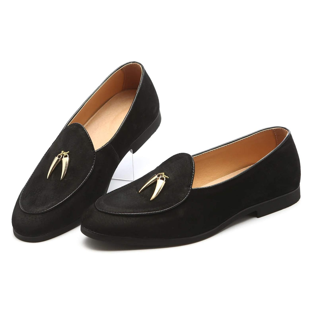 Santimon Men's US 8.5 Black Suede Smoking Slip On Loafers Formal Dress Shoes