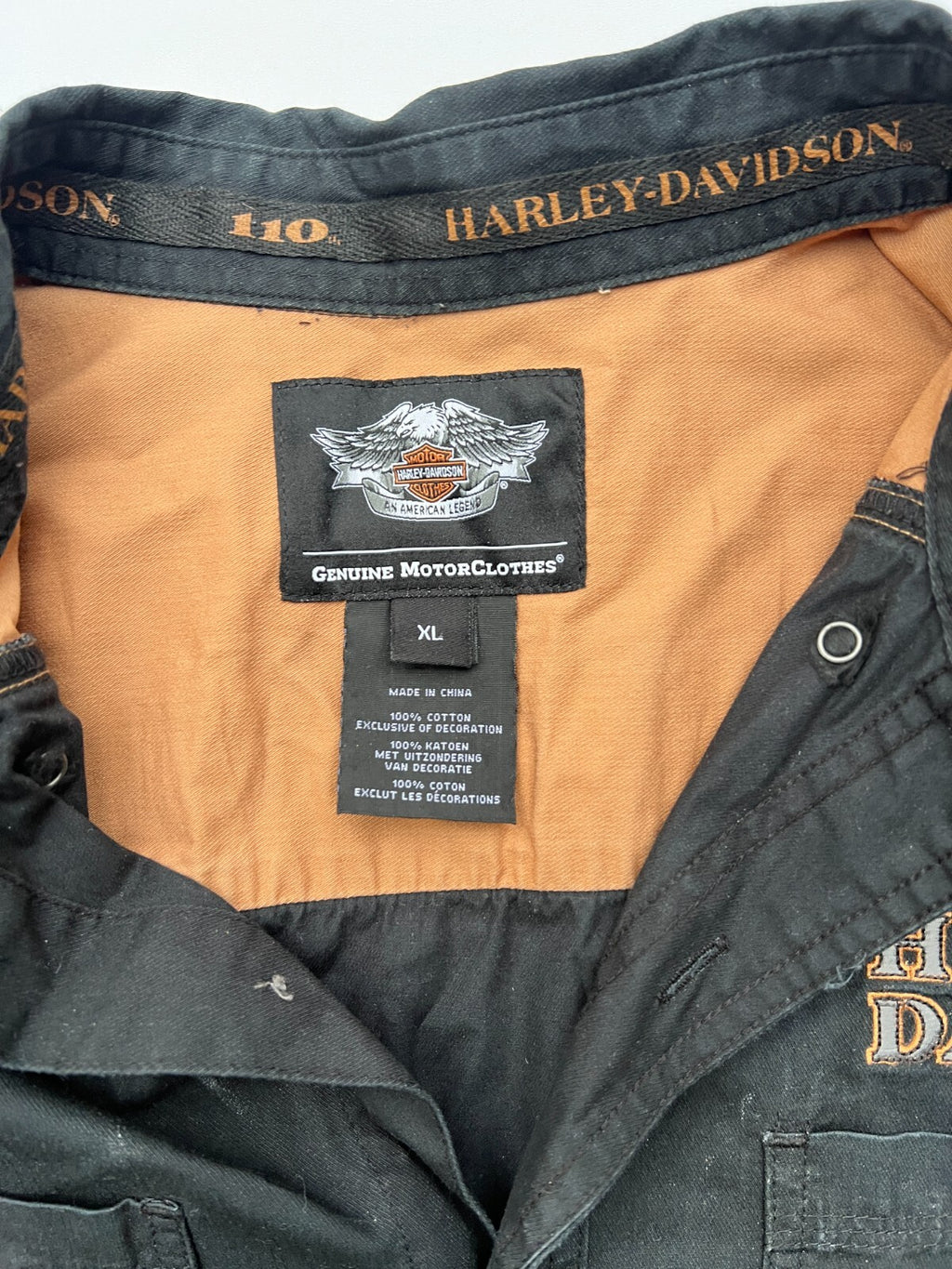 Harley-Davidson 110th Anniversary Dealer Shirt XL Black Orange 1903-2013 Short