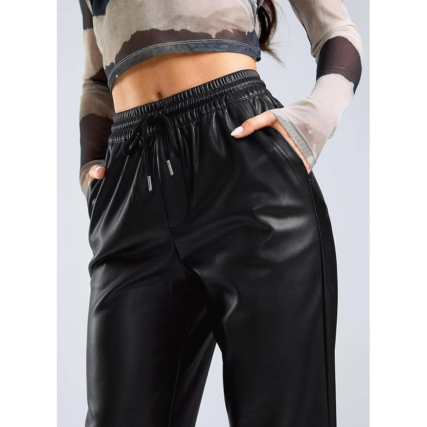 MSRP $57 SANTINY Women's XL Faux Leather Pants High Waisted Straight Leg Croppe