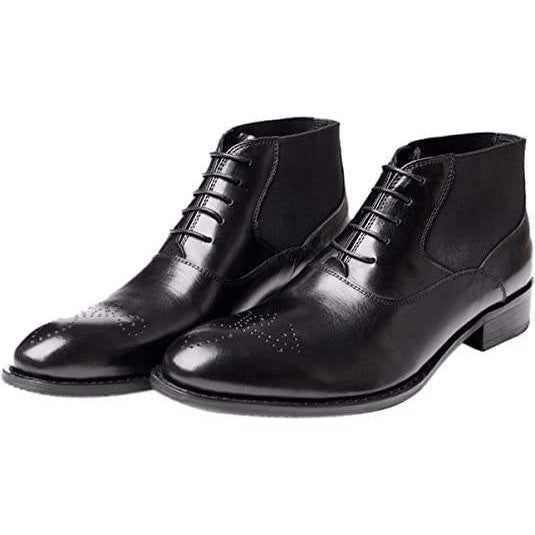 Santimon Men's US 7.5 Black Leather Lace Up Perforated Classic Dress Ankle Boots