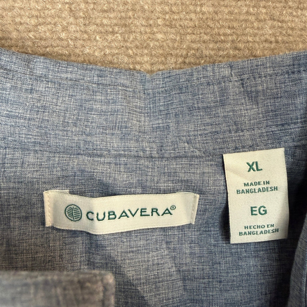 MSRP $60 Cubavera Chambray Mens XL Dress Blues Pintuck Button-Down Shirt Short