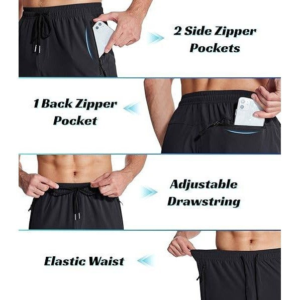 MSRP $26 MAGNIVIT Men's 36 Black Sweatpants Athletic Stretch Pants with Zippe