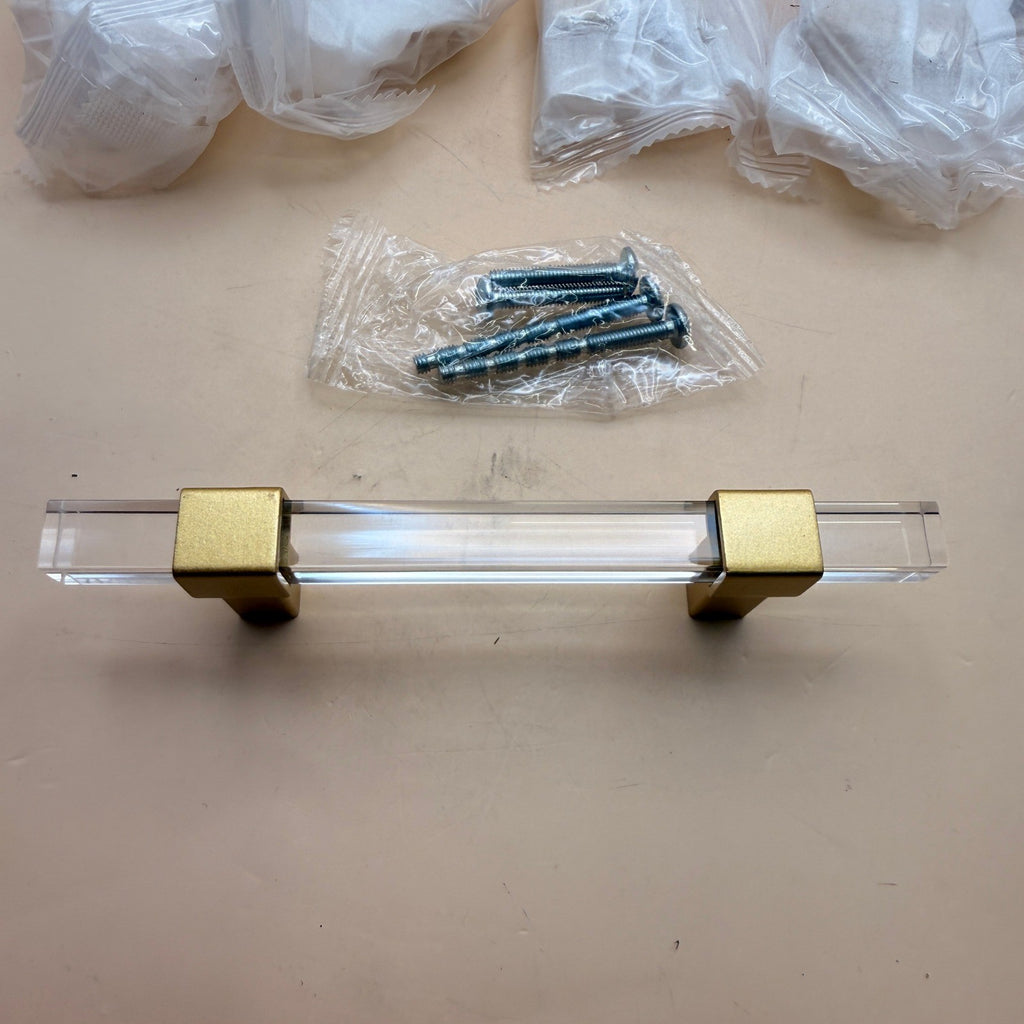 Set of 10 Peaha Clear Acrylic Cabinet Drawer Pulls, 3" Square Gold Kitchen Hand