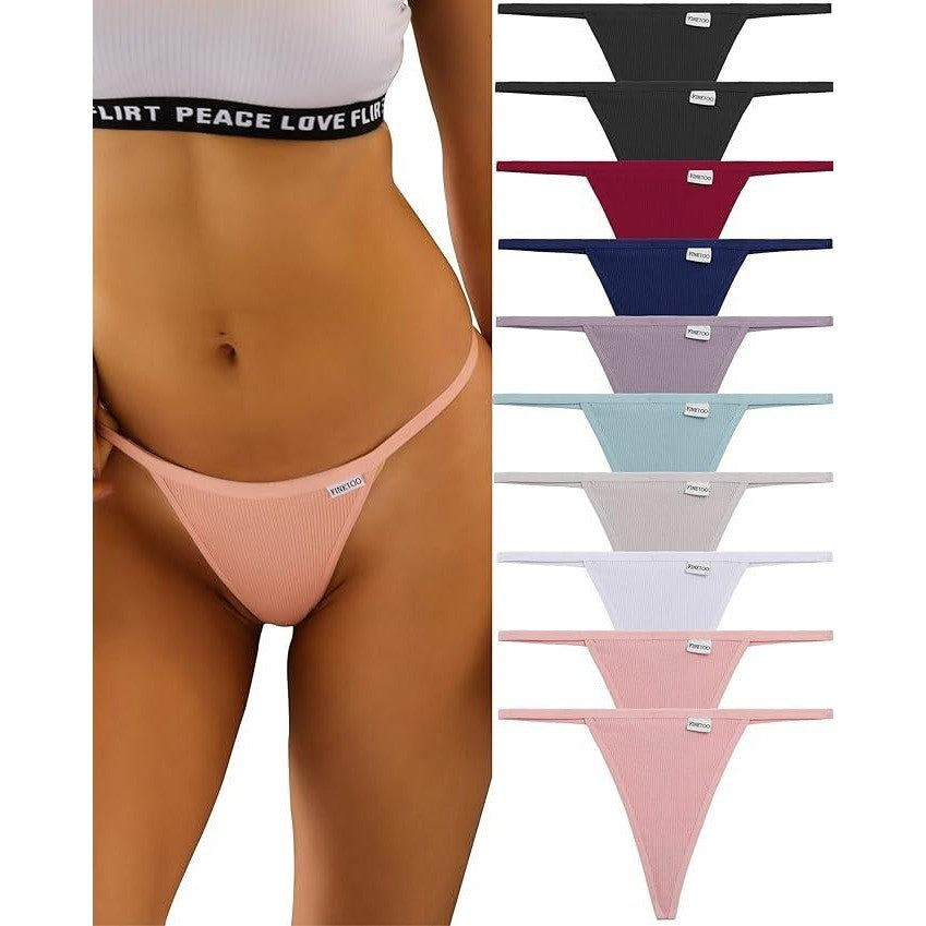 Pack of 10 FINETOO Size S G-String Thongs for Women Cotton Panties Stretch T-b