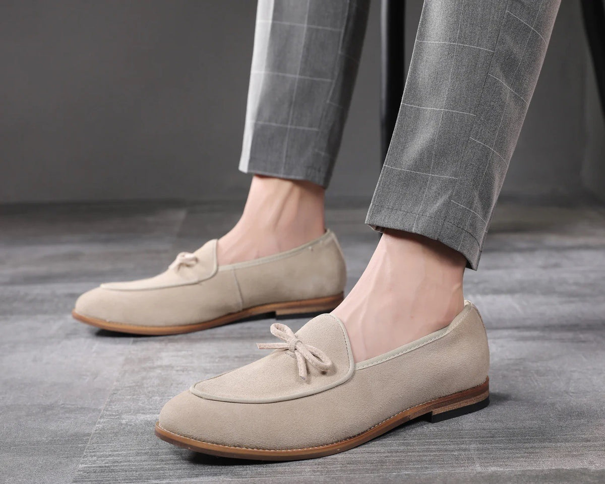 Santimon Men's US 9 Beige Casual Bow Loafers Flats Slip On Casual Shoes