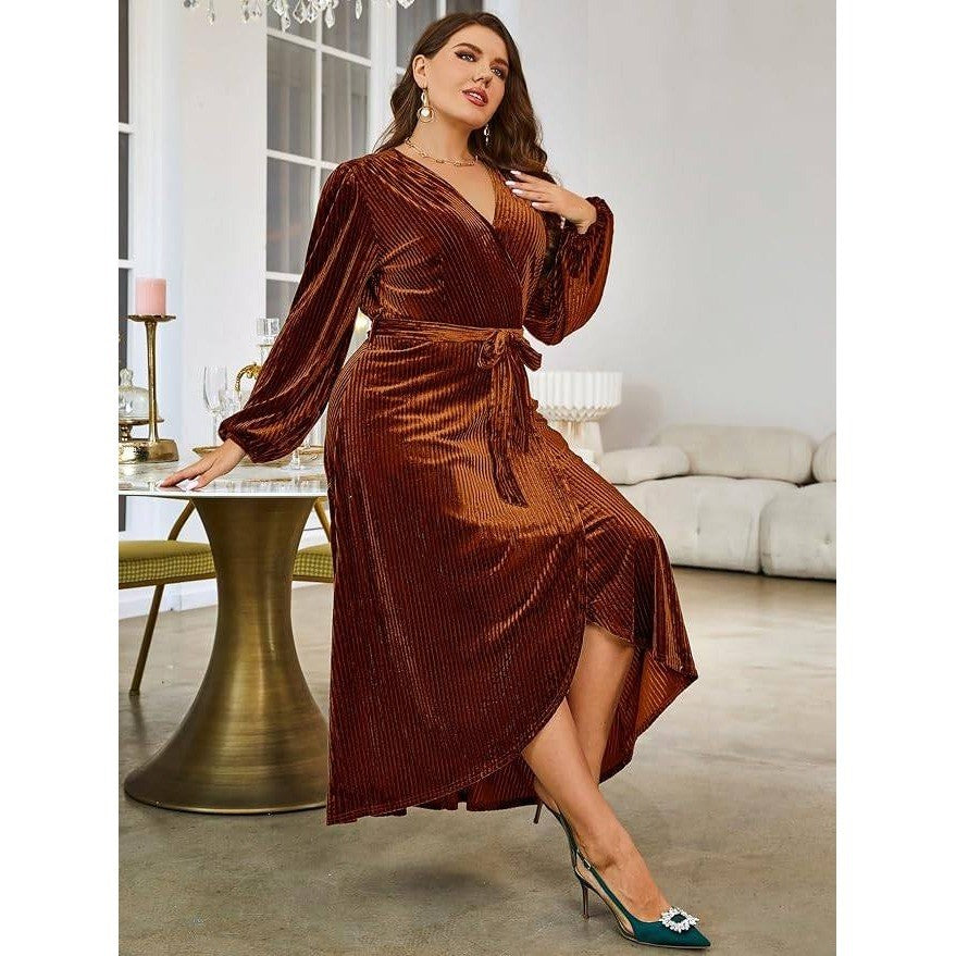 MSRP $69 BerryGo Women's L Velvet V Neck Wrap Semi Formal Dress Cocktail Party