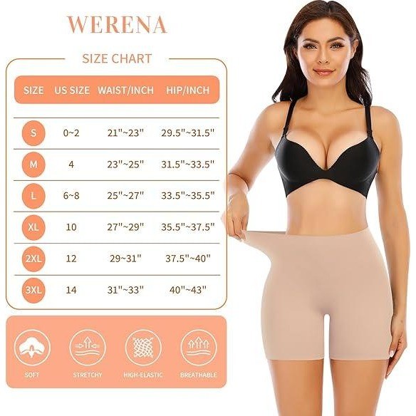 MSRP $19 Werena Women's L Beige No Control Slip Shorts for Under Dress Seamless
