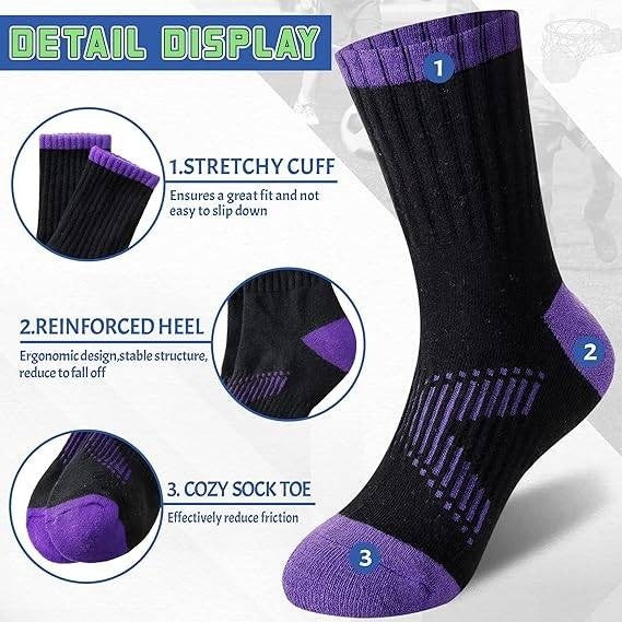 Set of 6 SeeyAN Kids Socks Black 9-12Y Boys Crew Athletic Half Cushioned Cotton