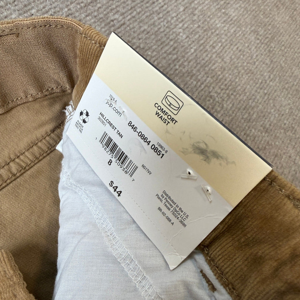MSRP $44 St. John's Bay Womens 8 Hillcrest Tan Mid Rise Straight Corduroy Pants