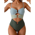 MSRP $48 Eomenie Women's S Green Color Block Cutout One Piece Swimsuit with Ri