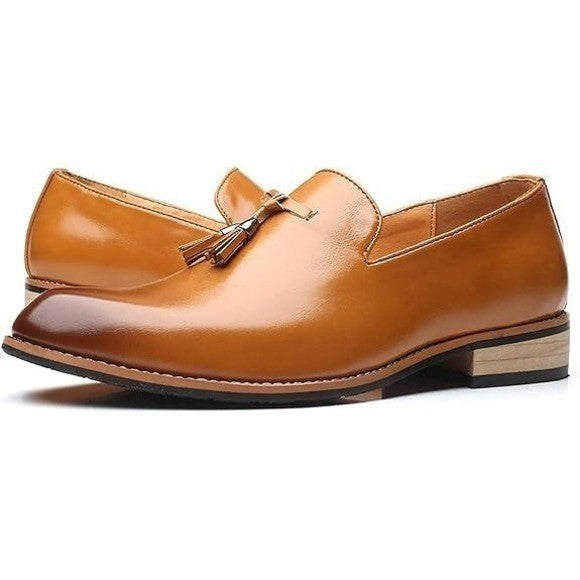 Santimon Men's US 7 Tan Classic Plain Tassel Loafers Casual Slip On Shoes