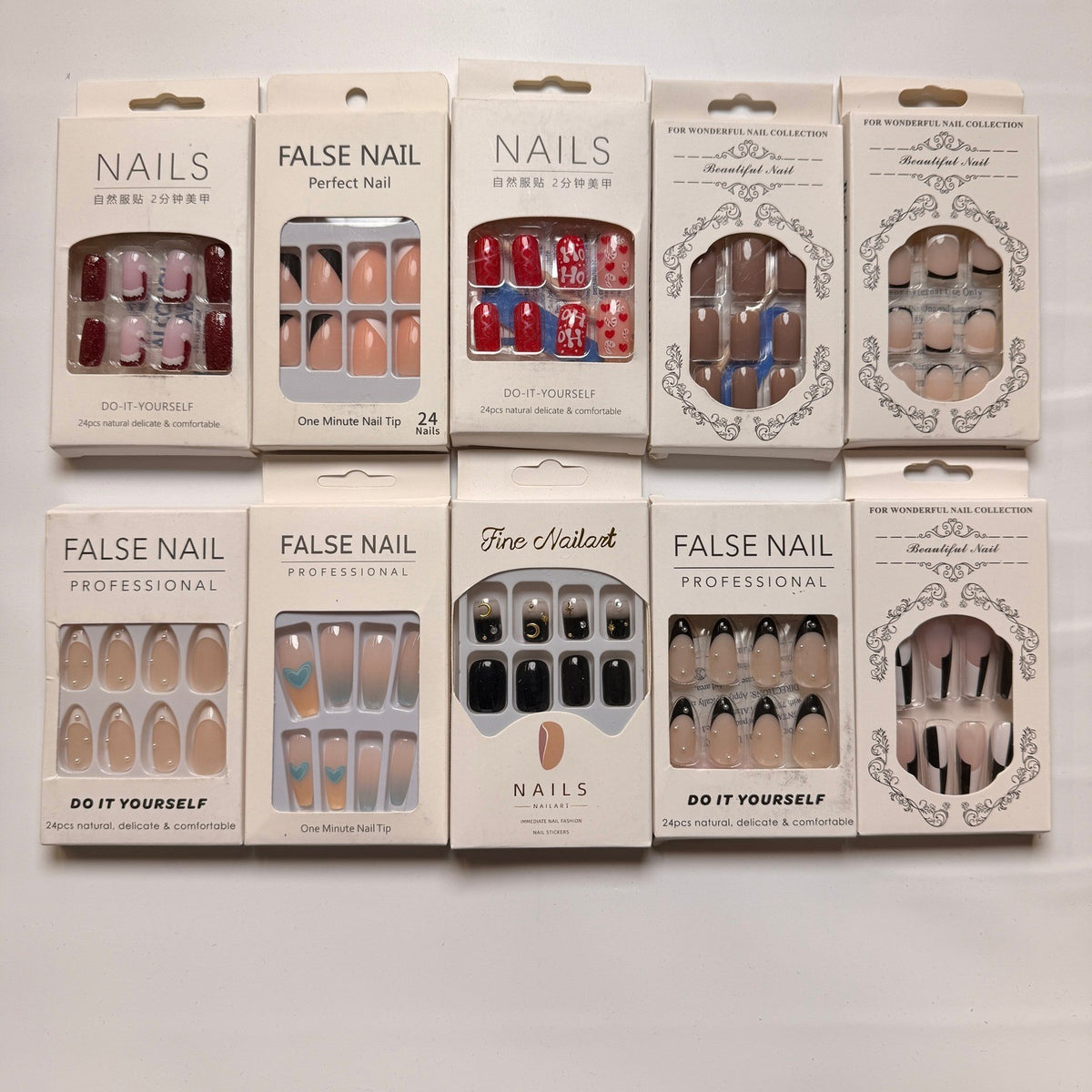Lot of 10 Pack of 24 New False Press On Nails Assorted Designs and Colors №N43