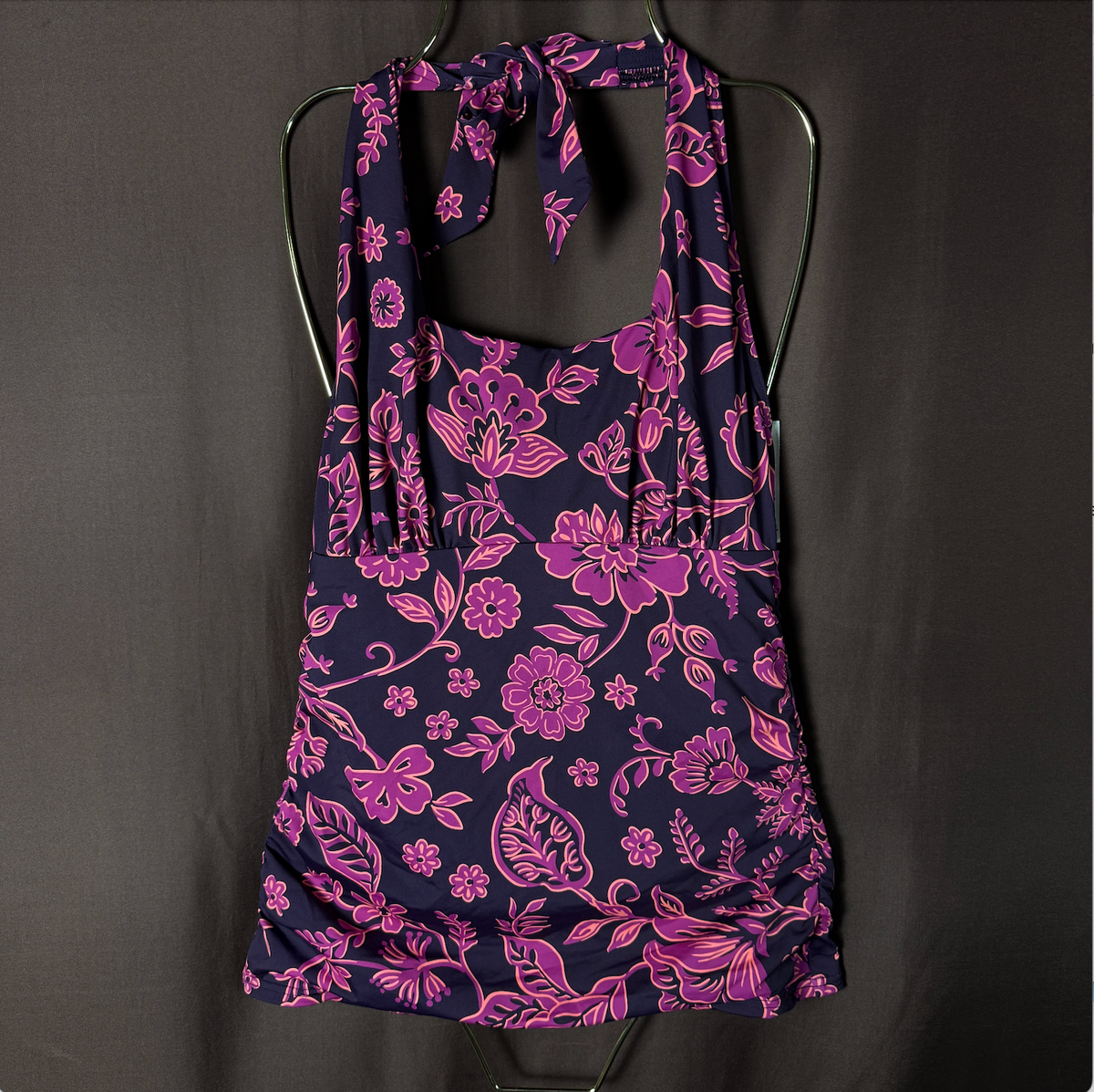 Lands' End Women's 2-4 Square Neck Swimsuit Halter Tankini Top Blackberry Ornate