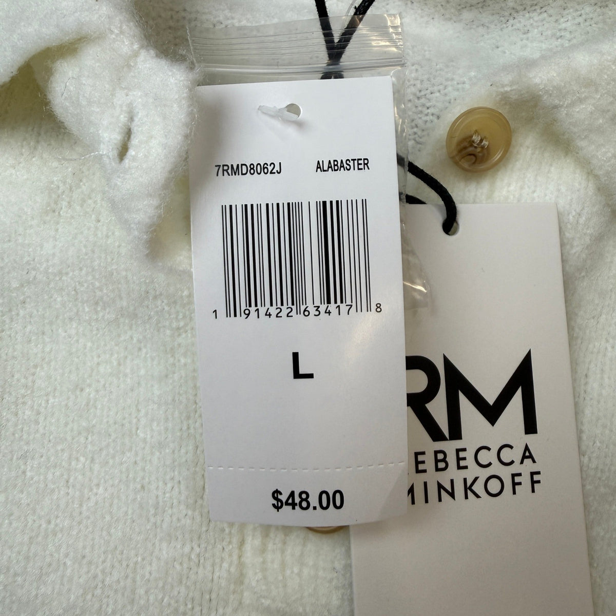 MSRP $48 RM Rebecca Minkoff Womens L Alabaster Short Sleeve Knit Polo Sweater