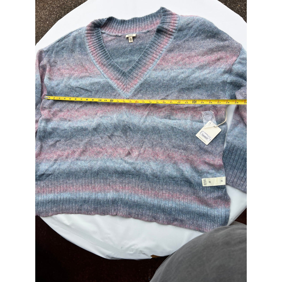 NWT A.N.A Women's Size 3X Ombre Knit Sweater Blue Space Dye MSRP $39 V-Neck Ca