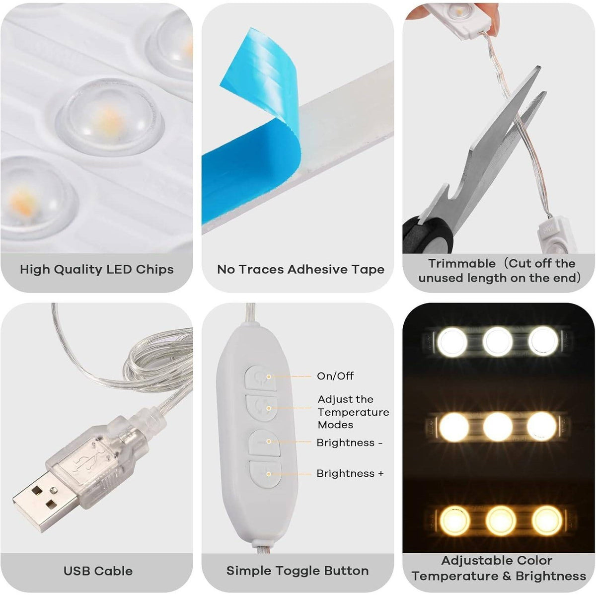 Consciot CL1100176 White LED Vanity Lights for Mirror, Hollywood Style Strip,
