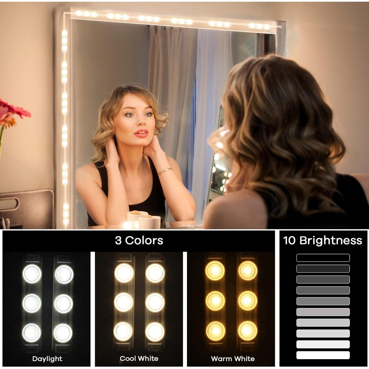 Consciot CL1100176 White LED Vanity Lights for Mirror, Hollywood Style Strip,