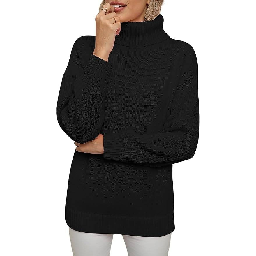 Jouica Women's S Black Turtleneck Chunky Oversized Tunic Sweater Pullover Casua