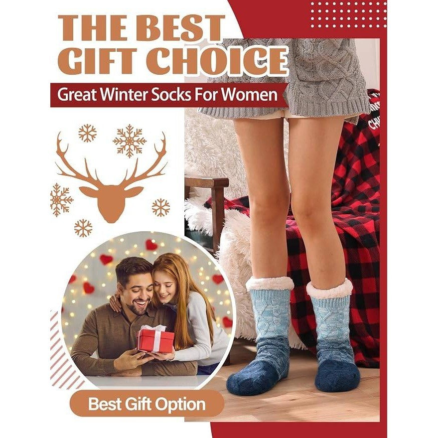MSRP $17 Anlisim Women Blue Slipper Socks Fluffy Fuzzy Thermal Warm Thick Winter