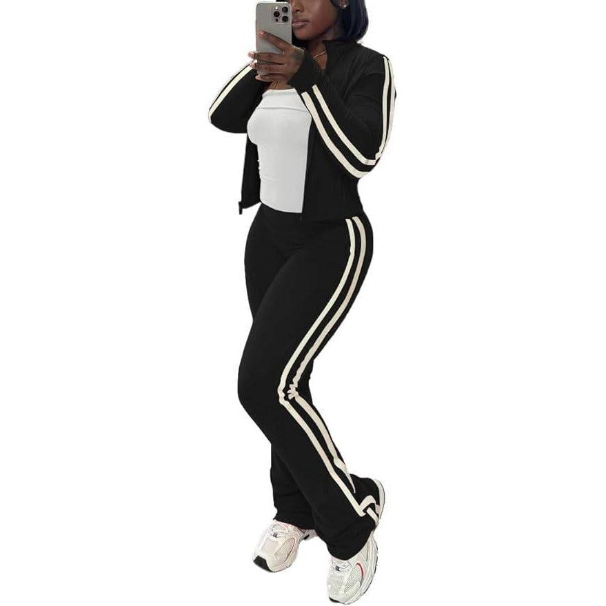 MSRP $37 HBQ Women's M 2 Piece Sweatsuit Set Zip Up Crop Top and Flare Pants Ca