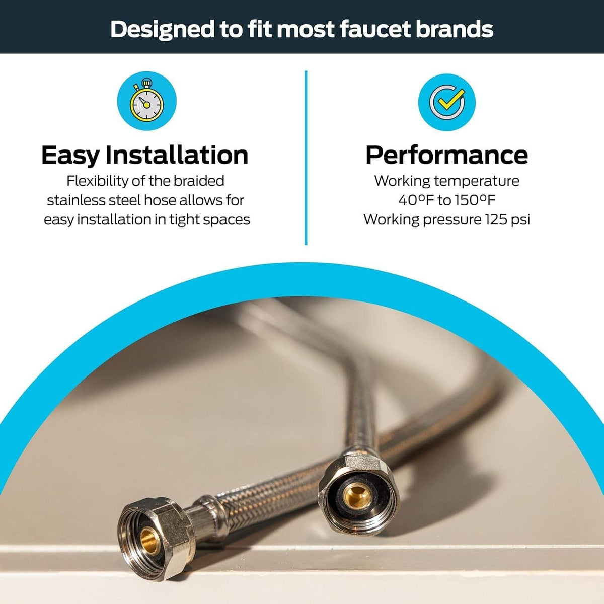 Eastman 48015 Braided Stainless Steel Faucet Connector 1/2 inch FIP, 12 inch