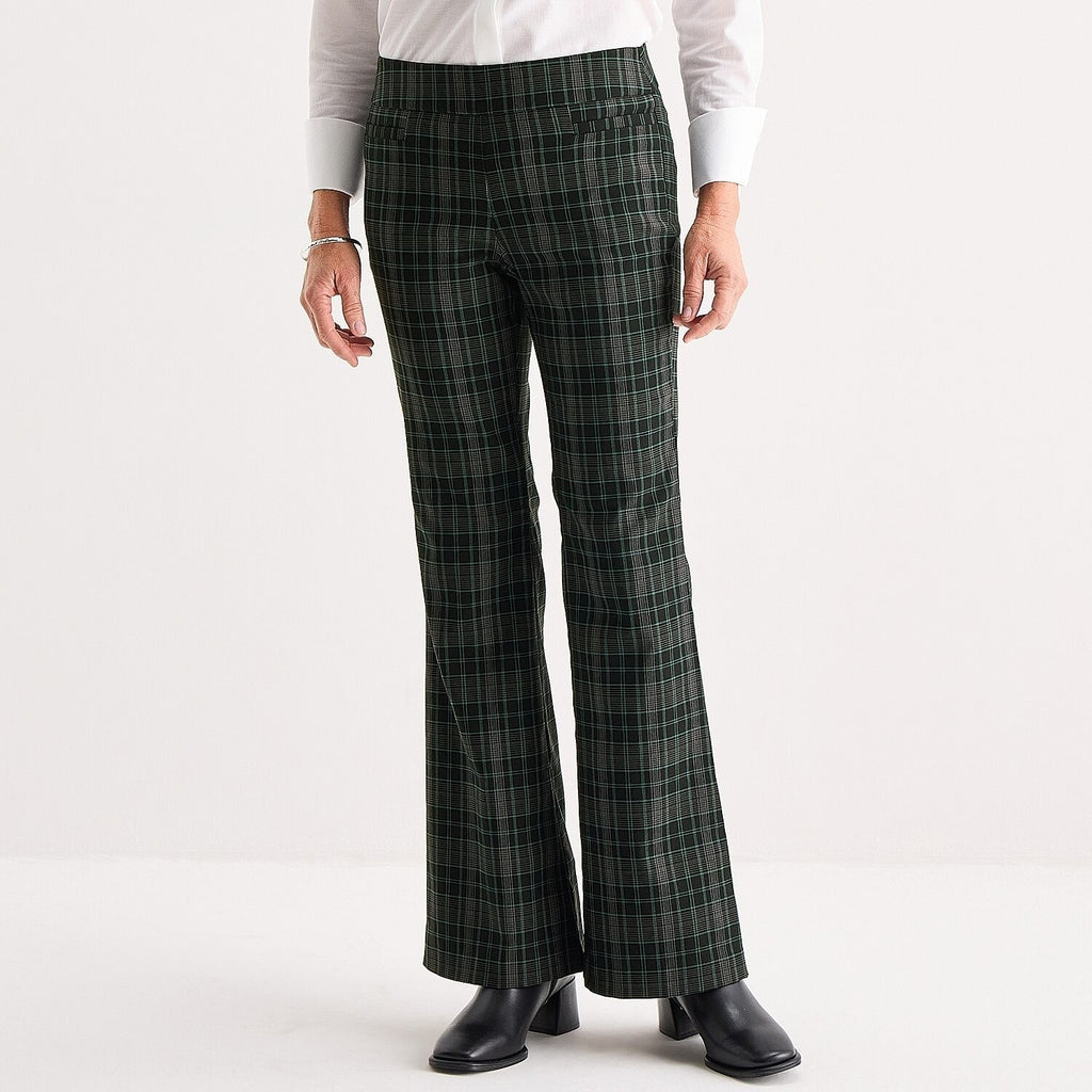 MSRP $54 Liz Claiborne Lisa Womens 12 Tall Black Green Plaid Flare Pull-On Pant