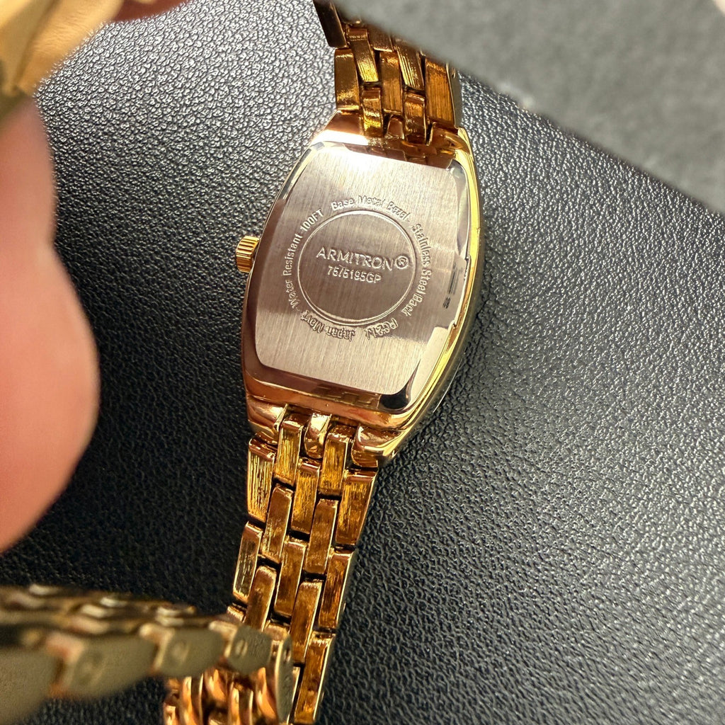 Armitron Women's 75/5195GP Gold Tone Diamond Black Dial Bracelet Watch New
