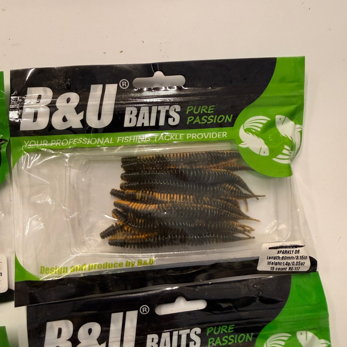Set of 5 (15 pcs Each) B&U Baits Floating Soft Fishing Sparkly 3.15" Fishing
