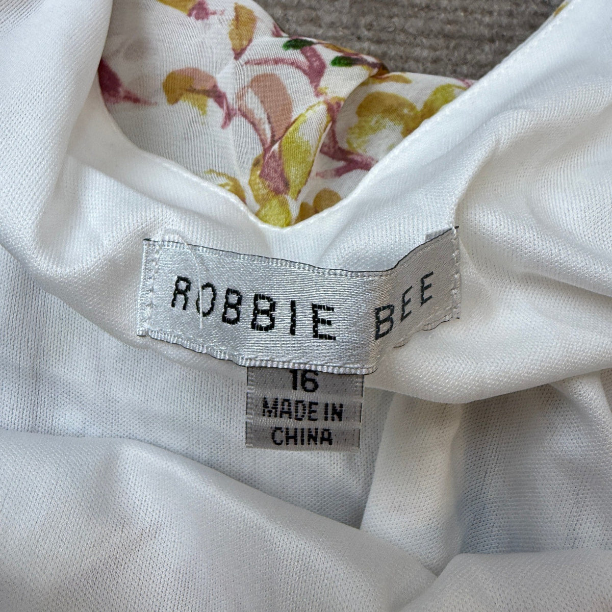 MSRP $79 Robbie Bee Womens 16 Ivory Multi Floral Midi Dress Draped Neck Short