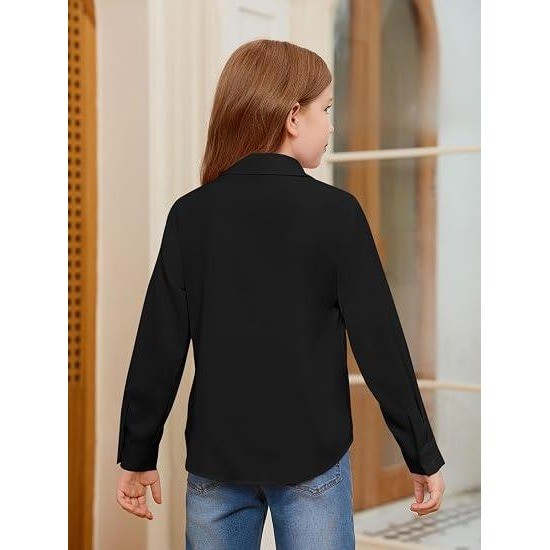 MSRP $20 Haloumoning Girls 11-12Y Black Button Down Shirts Kids Long Sleeve Sc
