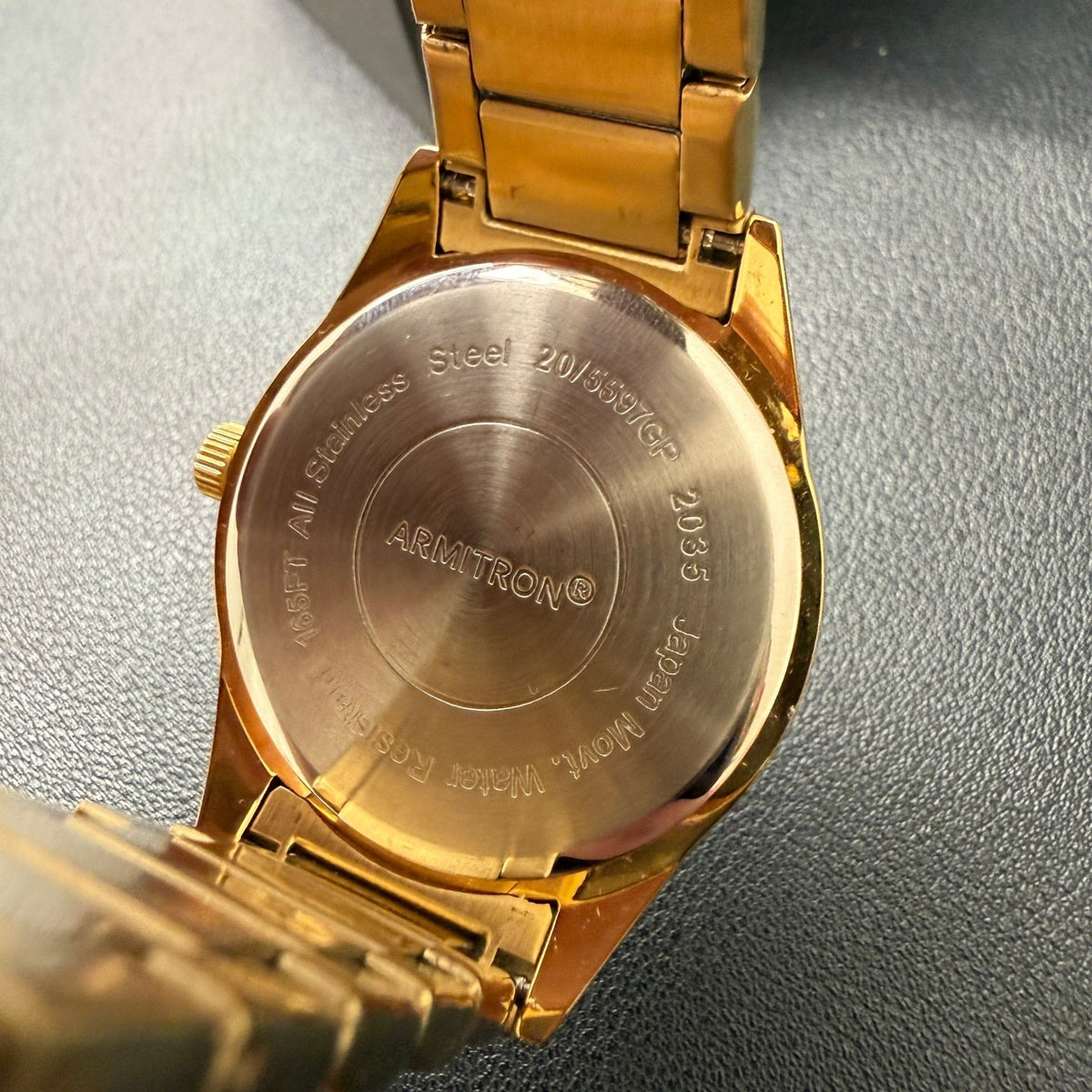 Armitron 20/5597GP Men's Black Dial Gold Tone Bracelet Watch New Battery Japan