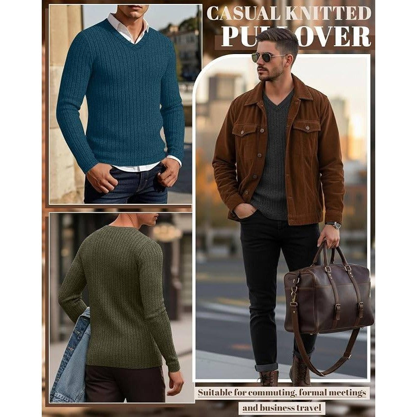 MSRP $56 JoyMotion 3 Pack Men's L Ribbed V Neck Long Sleeve Thermal Shirts Sli