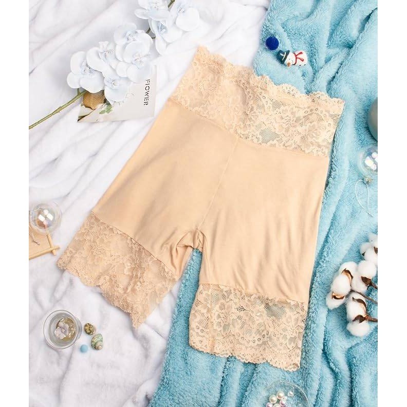 Hibluco Women's S Nude Slip Shorts For Under Dresses Lace Underwear Anti Chafin