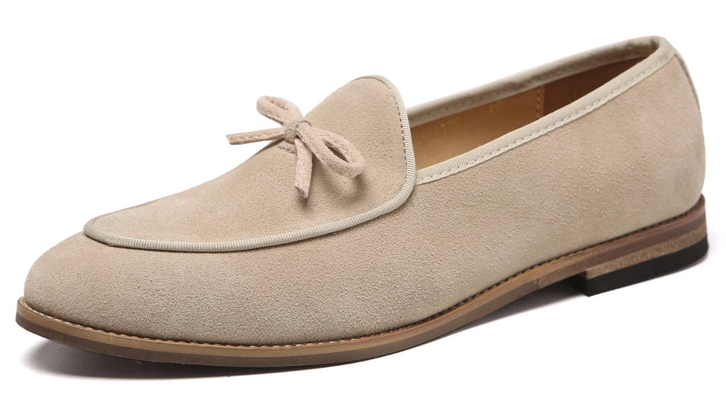 Santimon Men's US 9 Beige Casual Bow Loafers Flats Slip On Casual Shoes