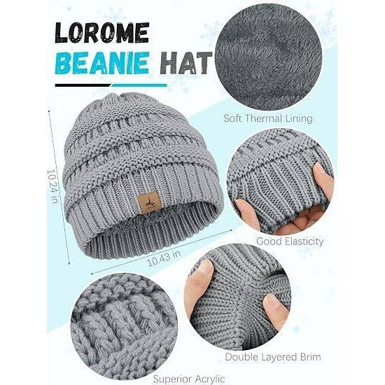 MSRP $20 LOROME Unisex Light Gray Winter Beanie Hat Scarf Gloves Set Warm Fleece