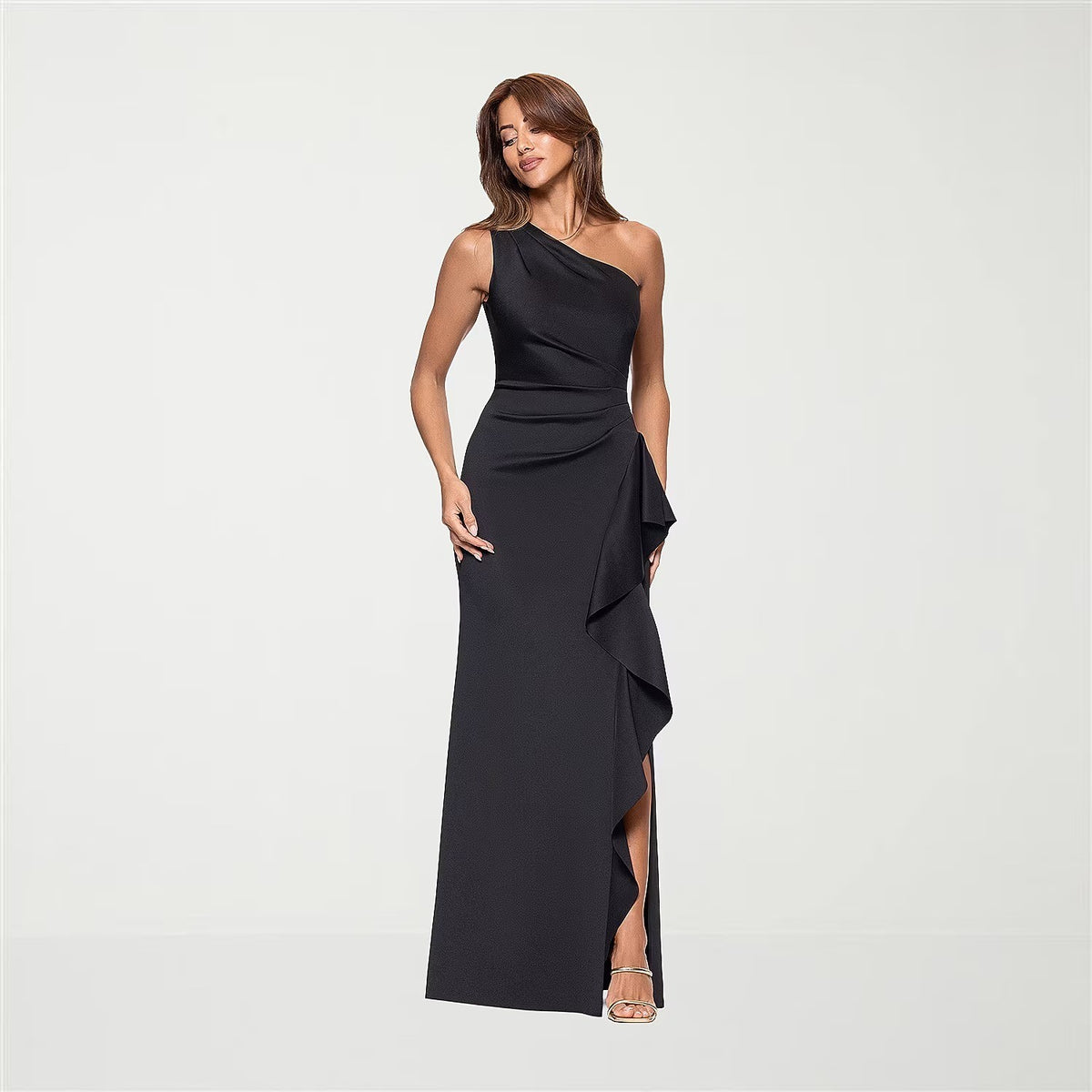 MSRP $130 DJ Jaz Womens 6, 18 Black Asymmetrical Neck Sleeveless Evening Gown