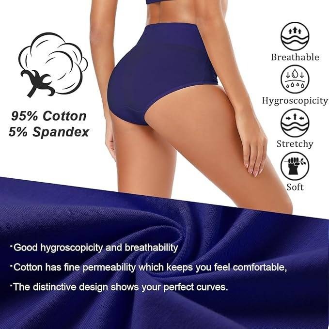 Set of 5 MSRP $34 Molasus Women's M Cotton Underwear High Waisted Full Coverag