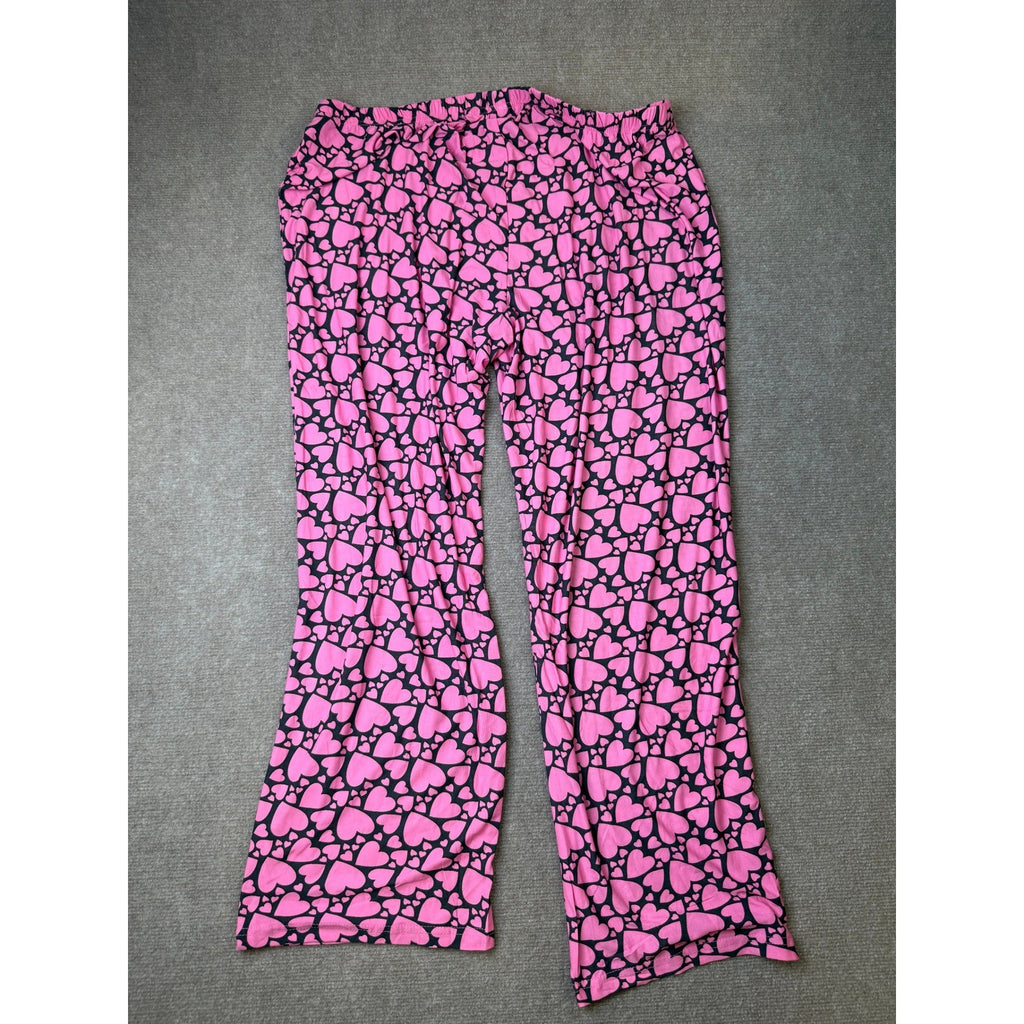 MSRP $48 White Mark Womens 1X Pink Hearts Long Sleeve 2 Piece Pajama Set