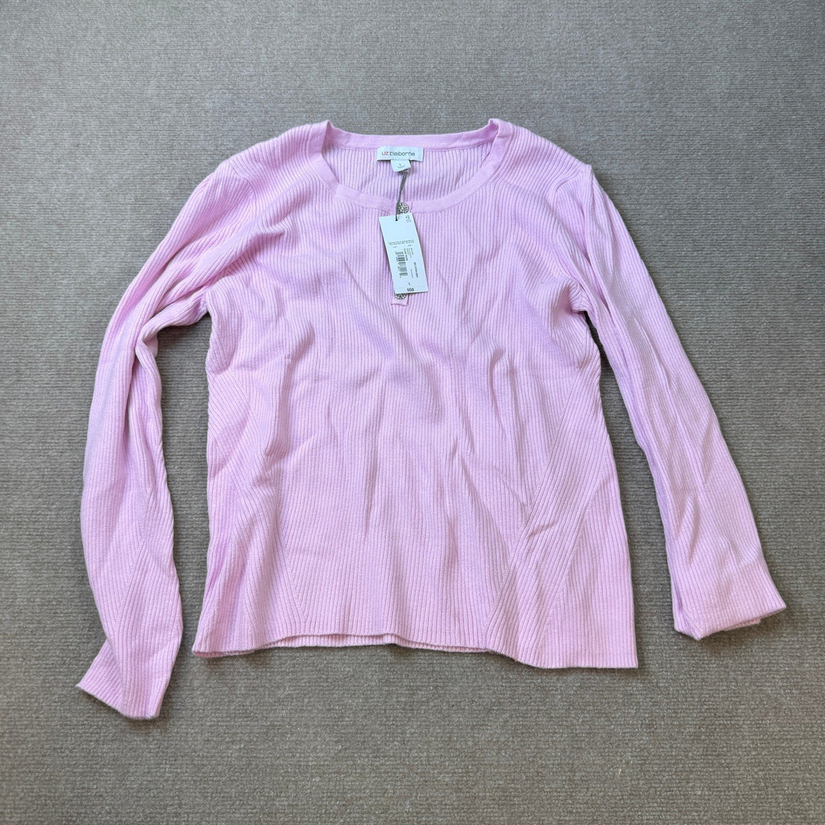MSRP $58 Liz Claiborne Women's L Lilac Rose Ribbed Long Sleeve Sweater