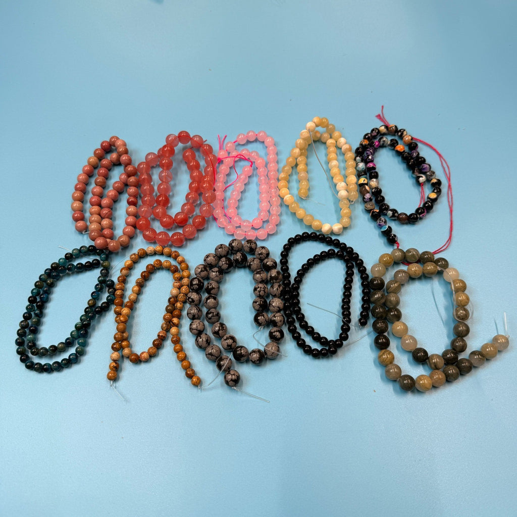 Set of 10 Natural Gemstone Round Beads Strands 15" Sizes 6,8,10 mm 14oz №B12