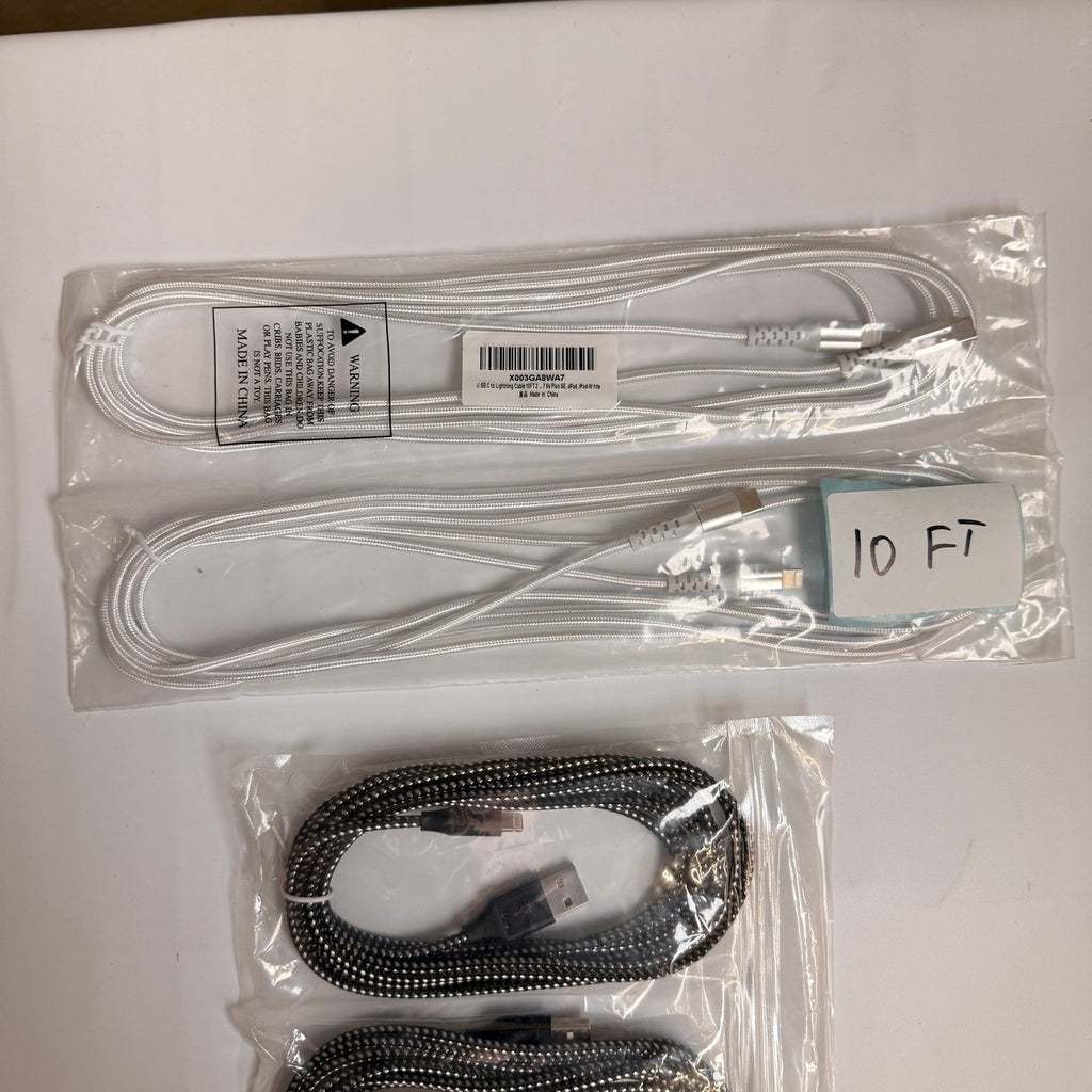 Lot of 5 Mixed Braided USB-C & USB-A to Lightning Fast Charging Cables 10ft