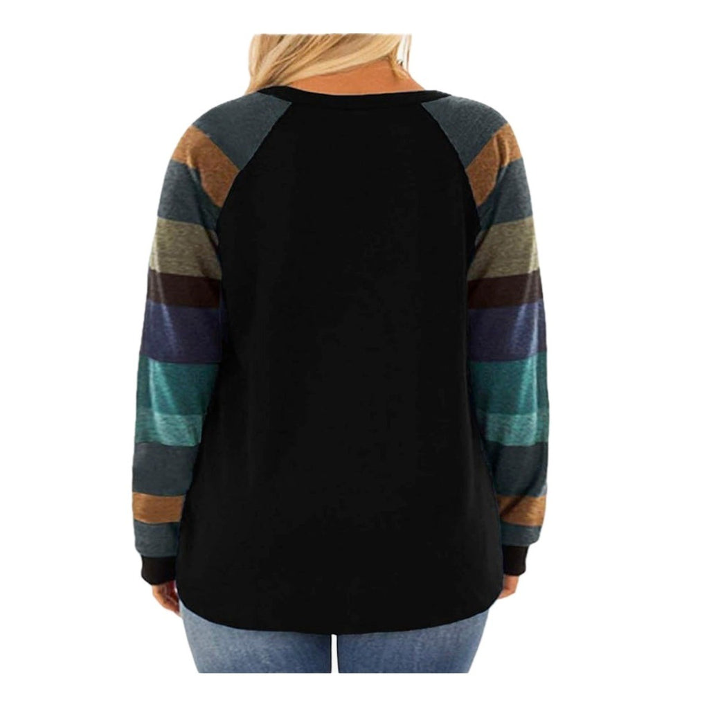 ROSRISS Womens Plus 26W Long Sleeve Tunic Crewneck Colorblock Striped T-Shirt