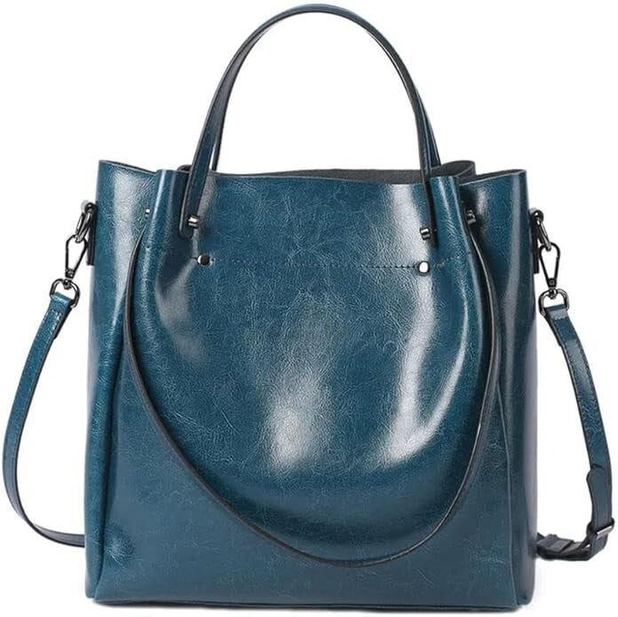 Women's One-shoulder Large Casual Tote Fashion Messenger Cowhide Leather Bag Blu