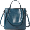Women's One-shoulder Large Casual Tote Fashion Messenger Cowhide Leather Bag Blu