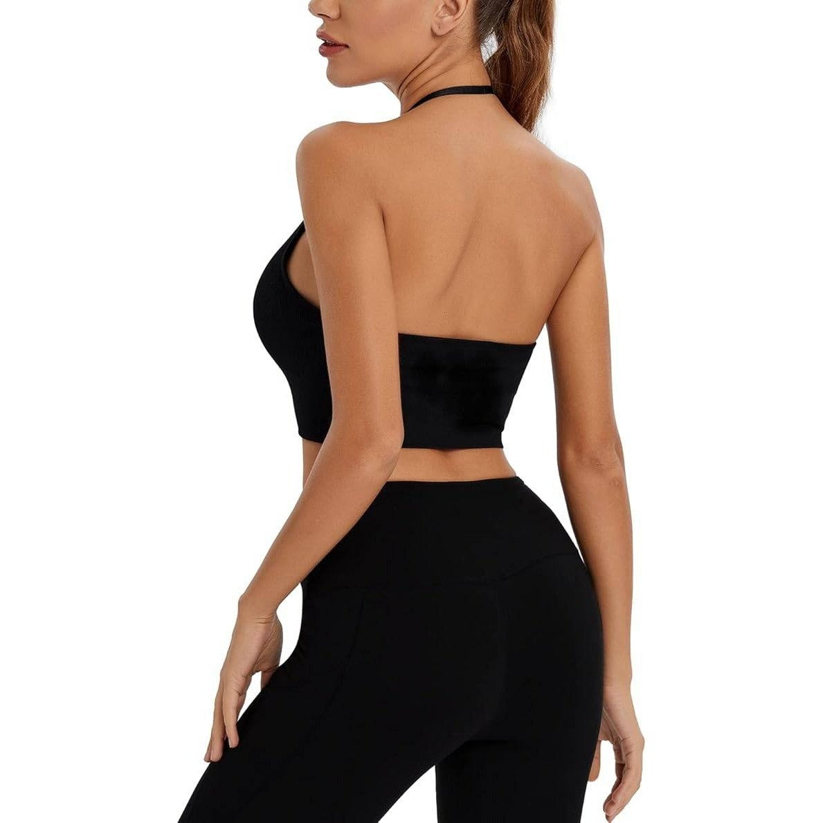 MSRP $32 INIBUD 2 Pack Women's L Halter Bra Longline Sports Bra Wireless Seam